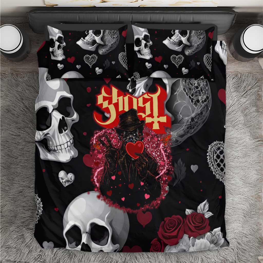Ghost Valentine Bedding Set with Rockets Skull Heart Pattern