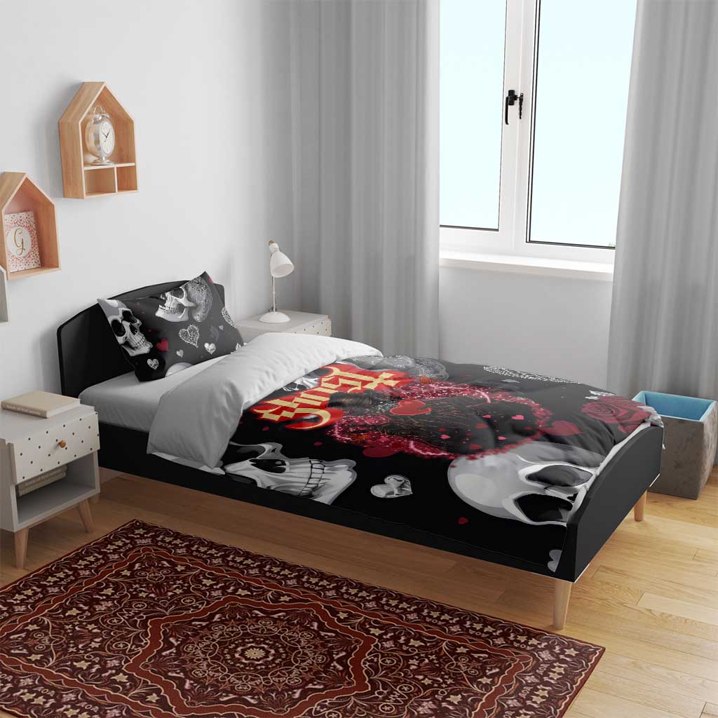 Ghost Valentine Bedding Set with Rockets Skull Heart Pattern