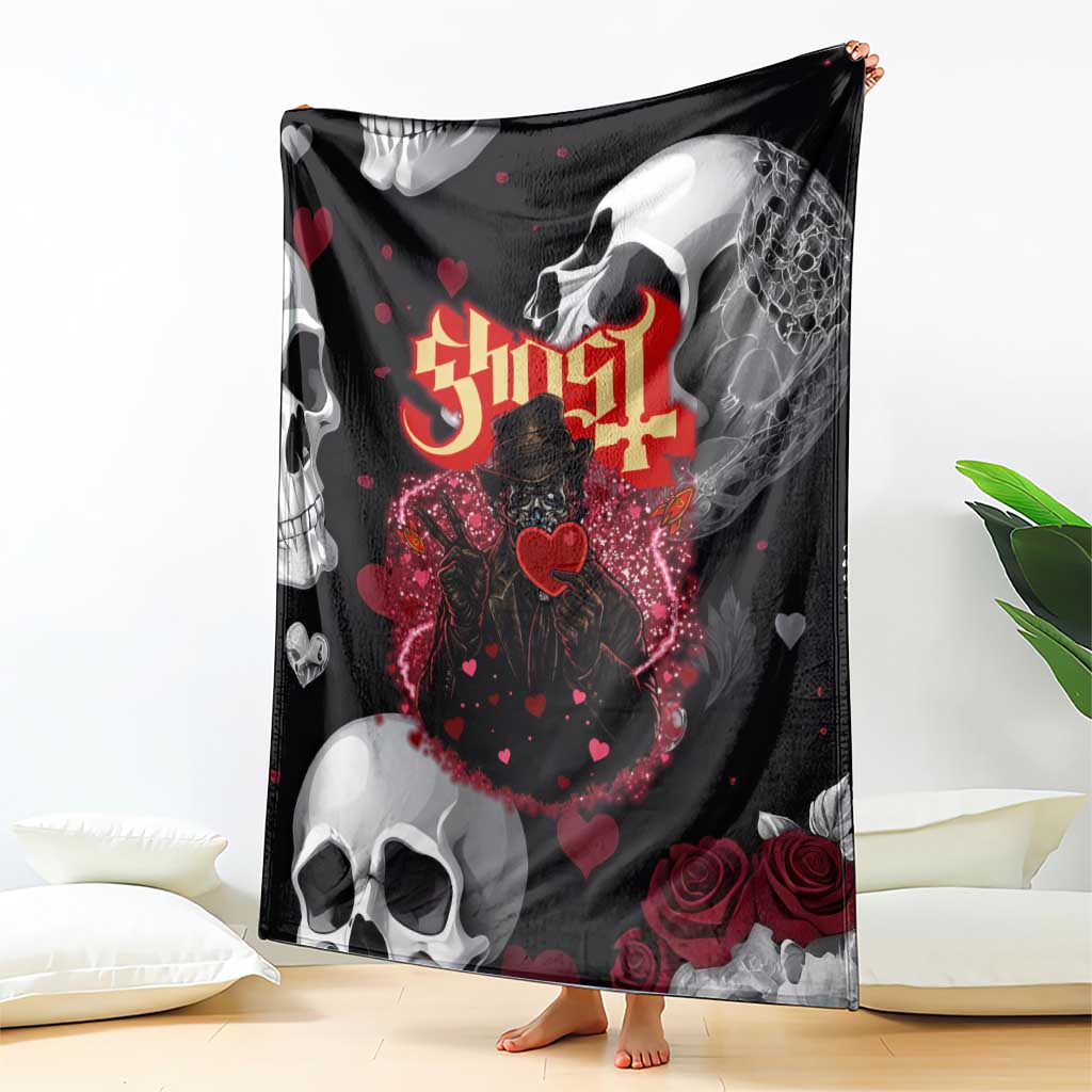 Ghost Valentine Blanket with Rockets Skull Heart Pattern