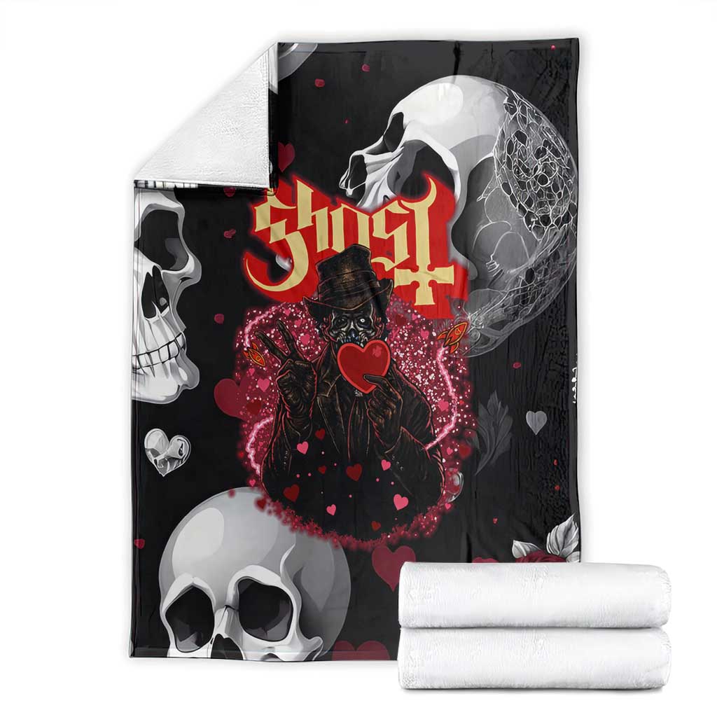 Ghost Valentine Blanket with Rockets Skull Heart Pattern