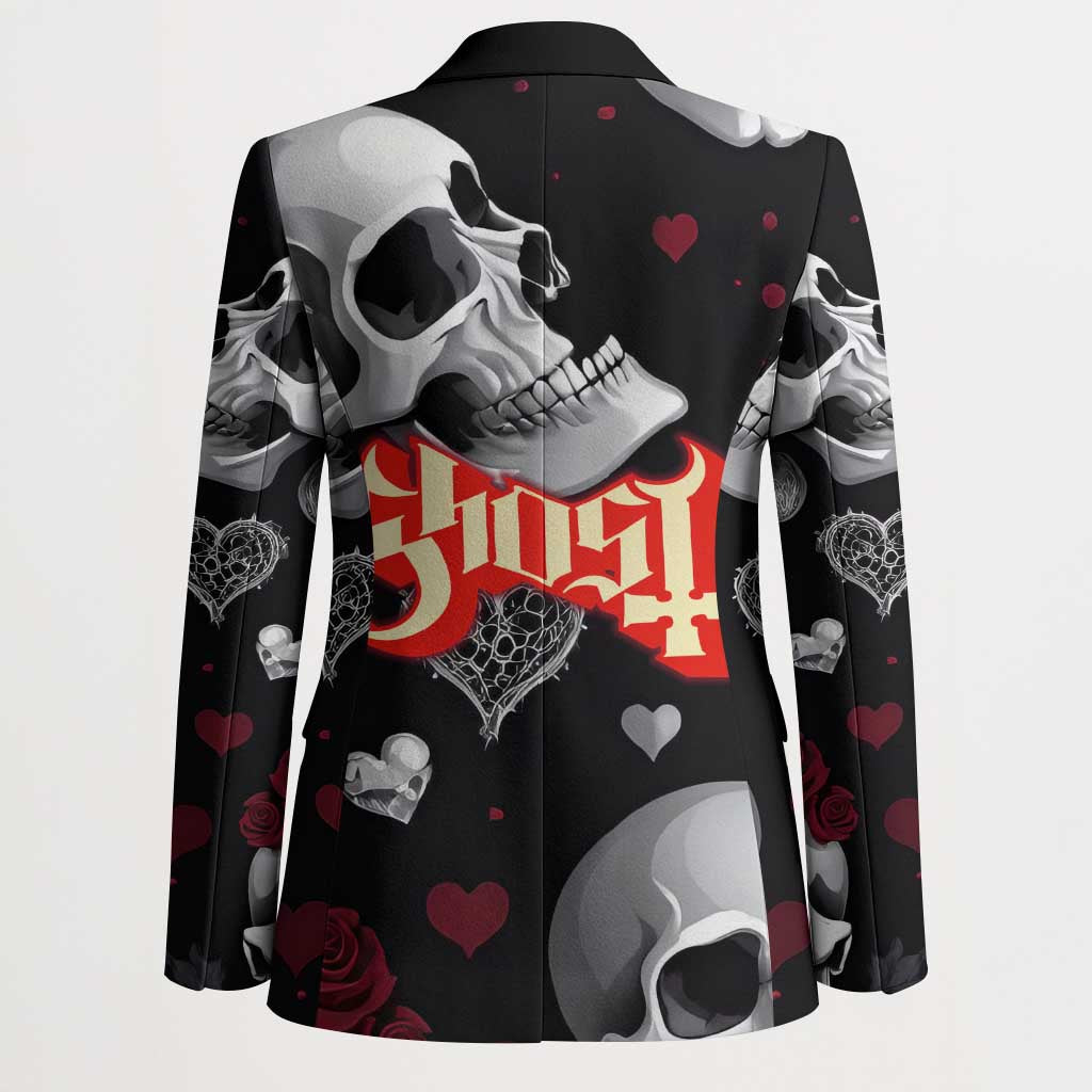 Ghost Valentine Blazer with Rockets Skull Heart Pattern