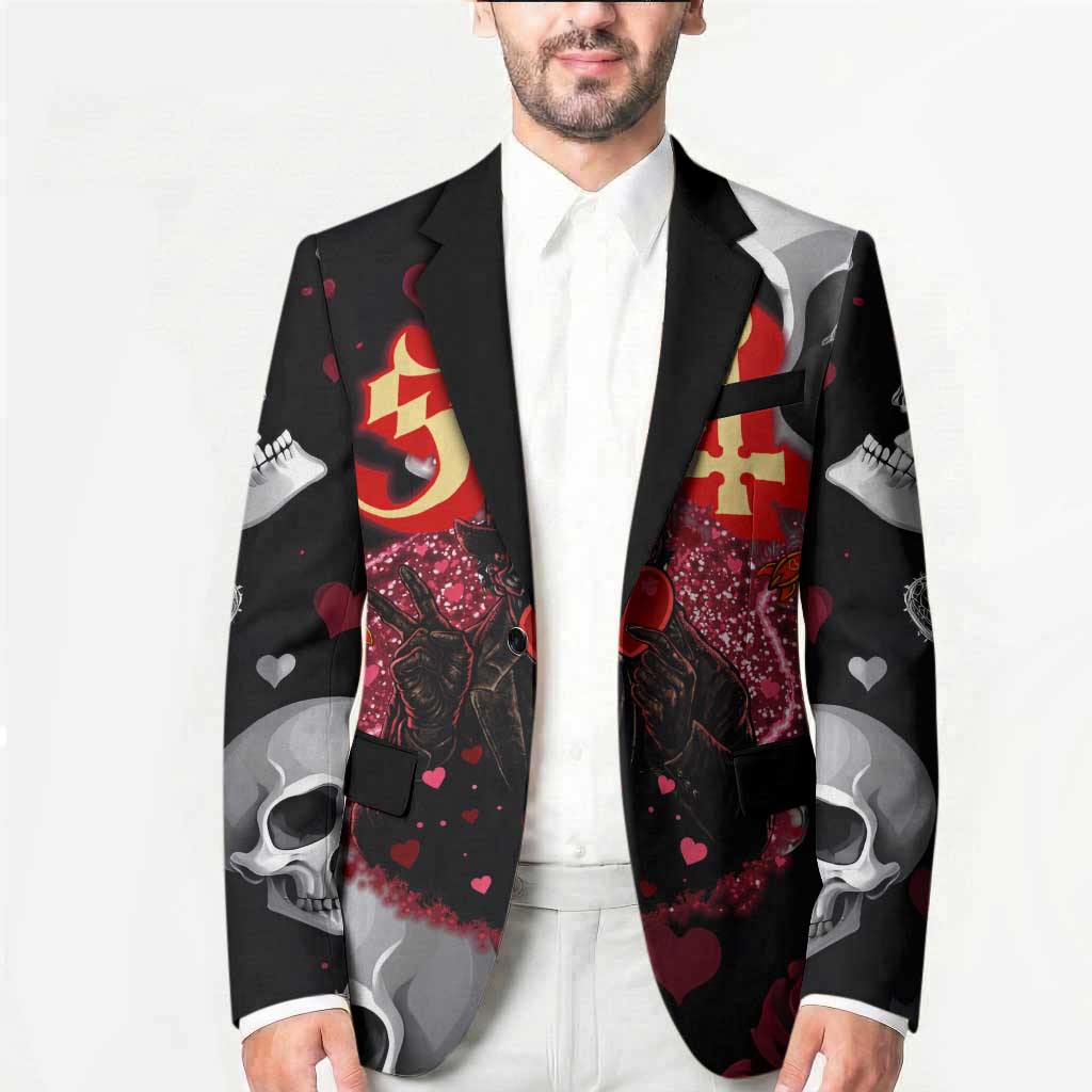 Ghost Valentine Blazer with Rockets Skull Heart Pattern
