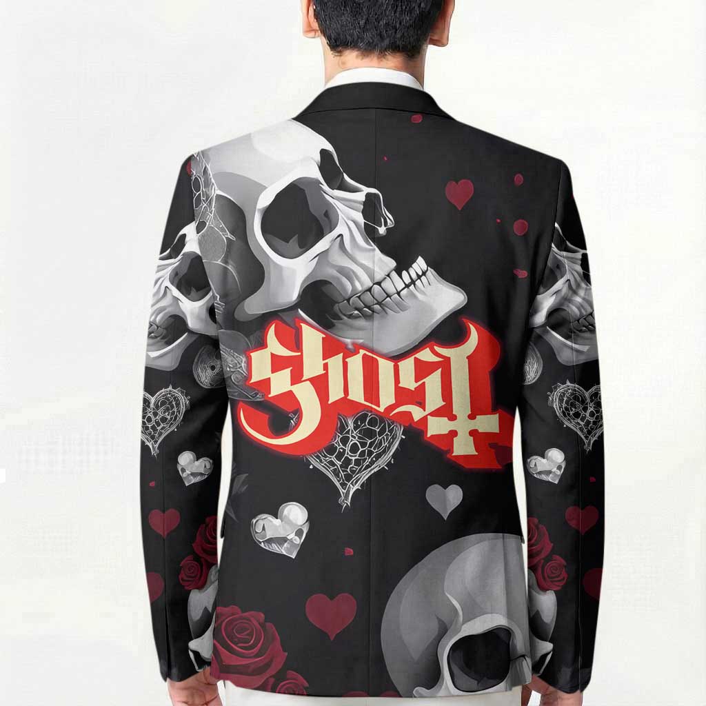 Ghost Valentine Blazer with Rockets Skull Heart Pattern