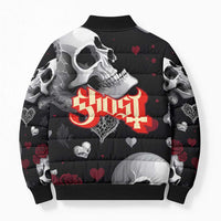Ghost Valentine Bomber Puffer Jacket with Rockets Skull Heart Pattern