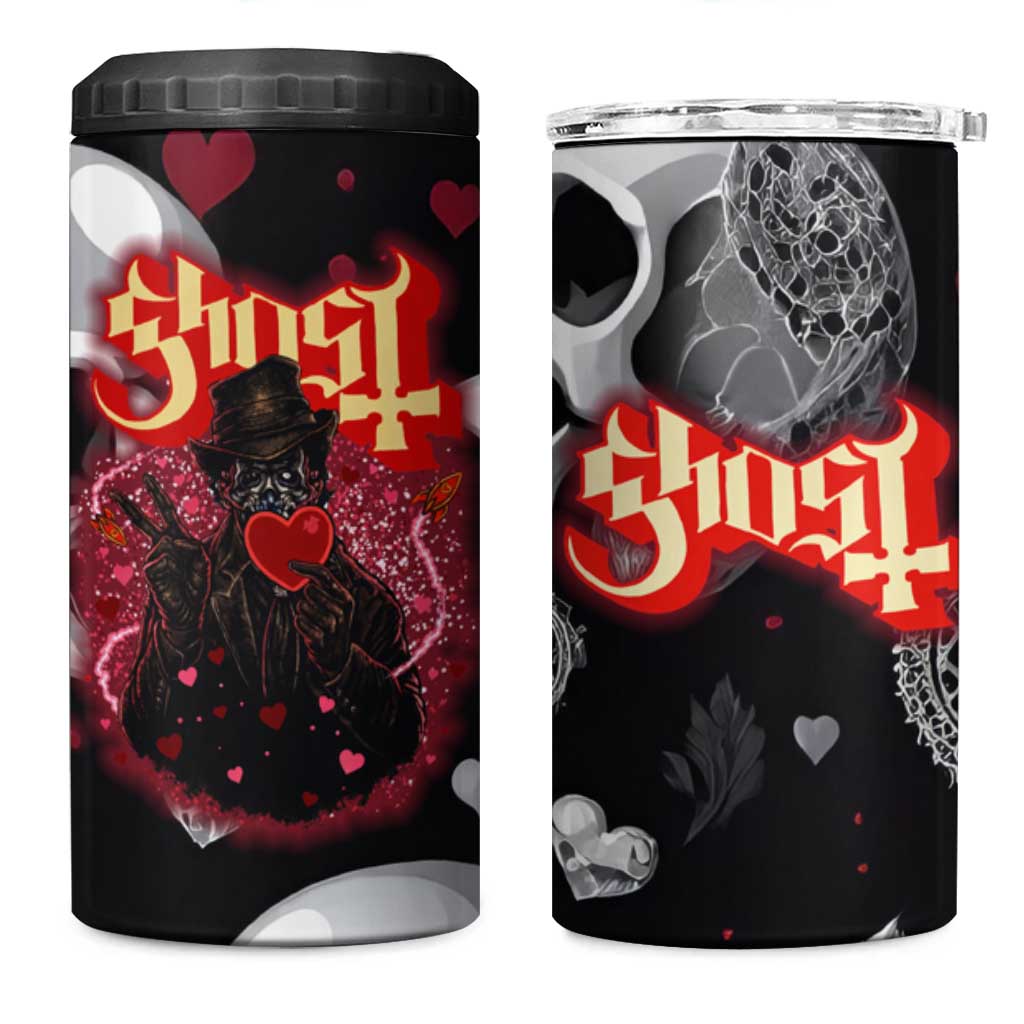 Ghost Valentine 4 in 1 Can Cooler Tumbler with Rockets Skull Heart Pattern