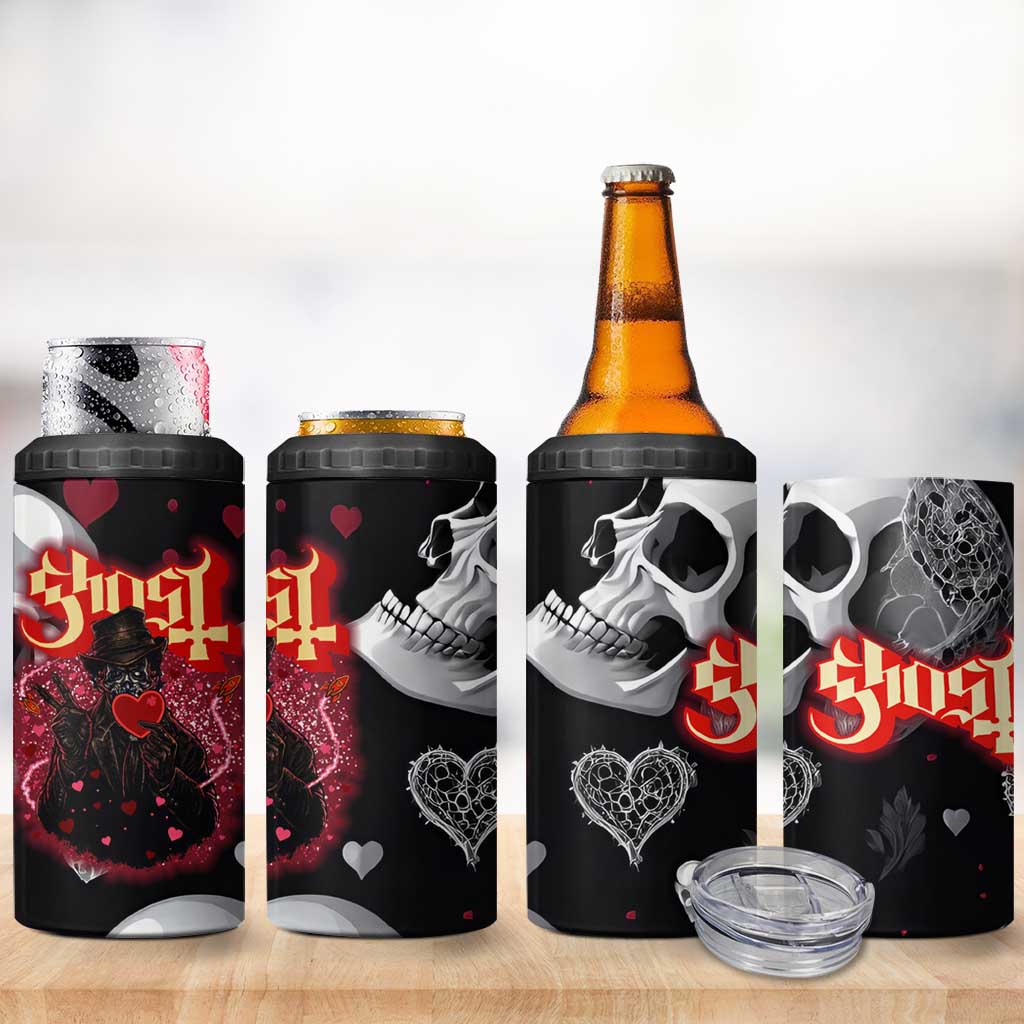 Ghost Valentine 4 in 1 Can Cooler Tumbler with Rockets Skull Heart Pattern