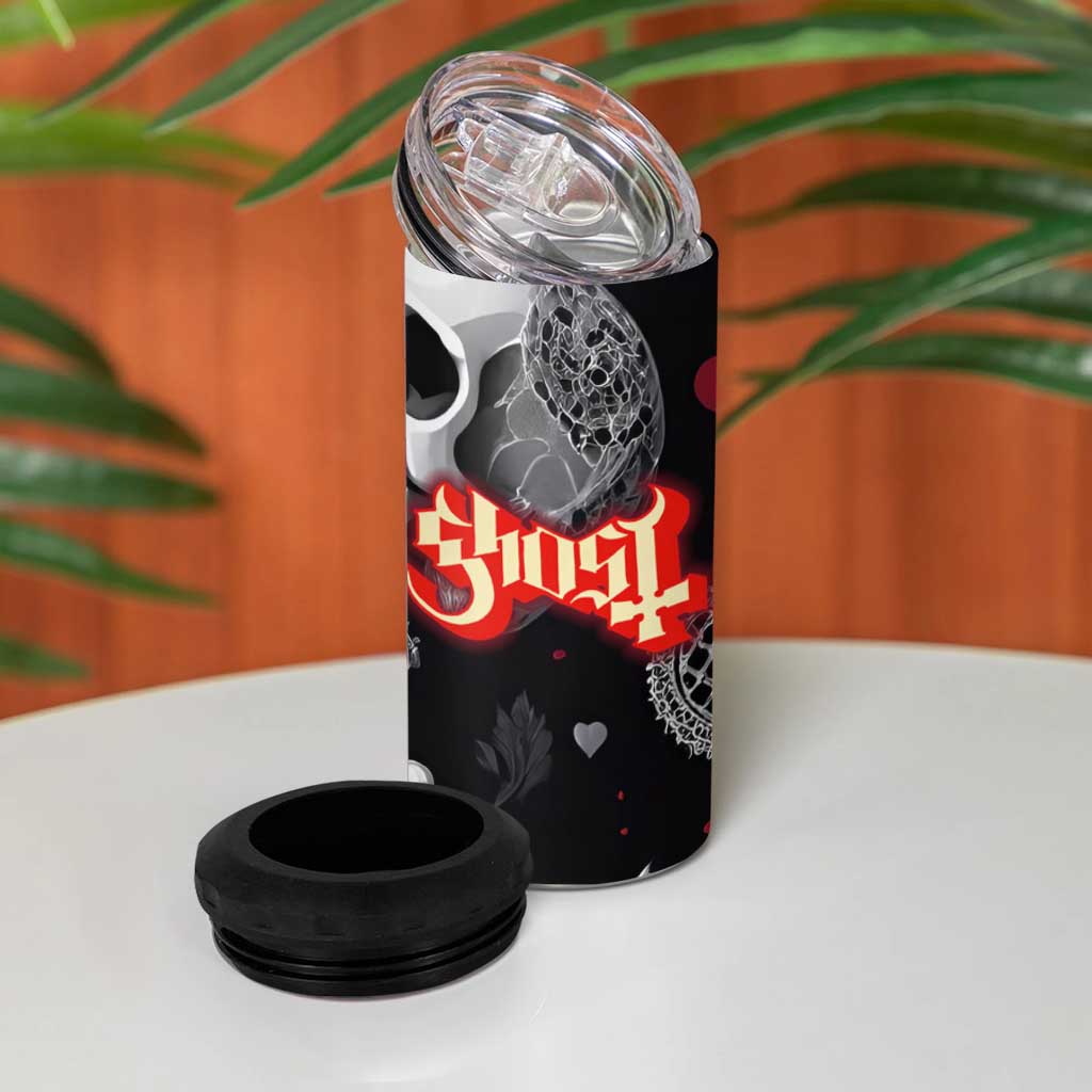 Ghost Valentine 4 in 1 Can Cooler Tumbler with Rockets Skull Heart Pattern