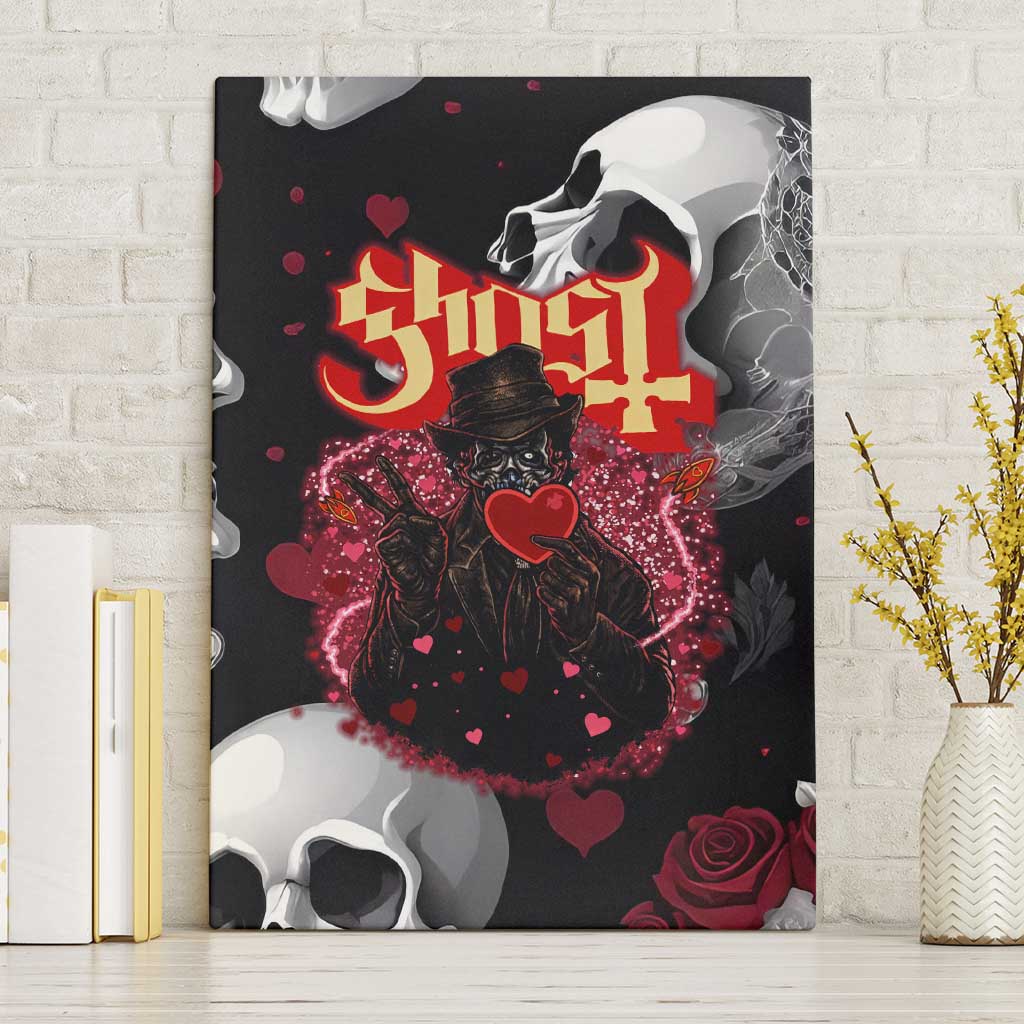 Ghost Valentine Canvas Wall Art with Rockets Skull Heart Pattern