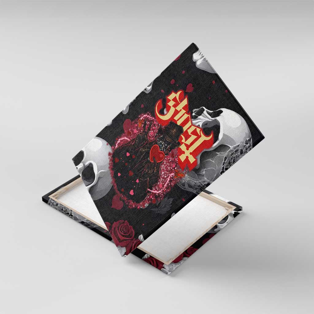 Ghost Valentine Canvas Wall Art with Rockets Skull Heart Pattern