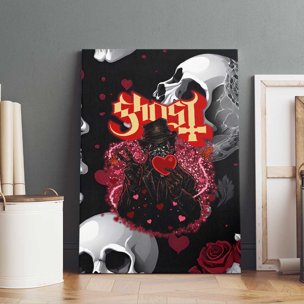 Ghost Valentine Canvas Wall Art with Rockets Skull Heart Pattern