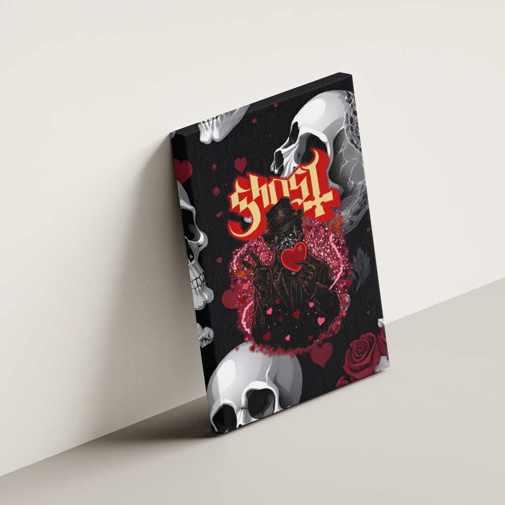 Ghost Valentine Canvas Wall Art with Rockets Skull Heart Pattern