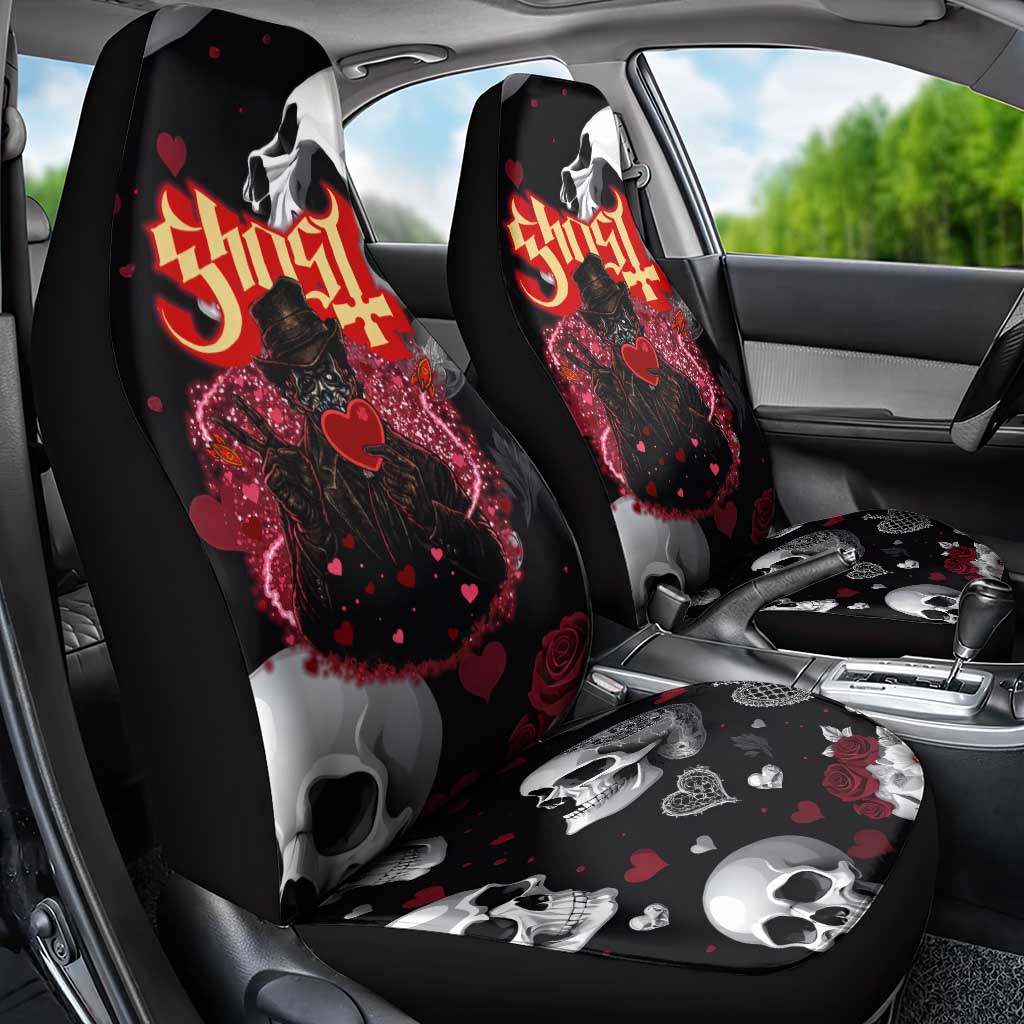 Ghost Valentine Car Seat Cover with Rockets Skull Heart Pattern