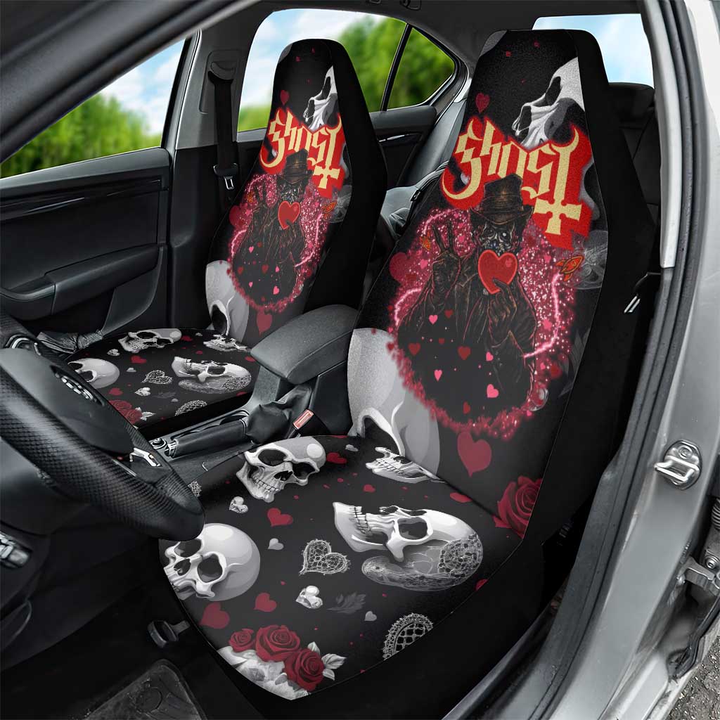 Ghost Valentine Car Seat Cover with Rockets Skull Heart Pattern