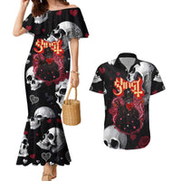 Ghost Valentine Couples Matching Mermaid Dress and Hawaiian Shirt with Rockets Skull Heart Pattern
