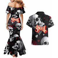 Ghost Valentine Couples Matching Mermaid Dress and Hawaiian Shirt with Rockets Skull Heart Pattern