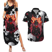 Ghost Valentine Couples Matching Summer Maxi Dress and Hawaiian Shirt with Rockets Skull Heart Pattern