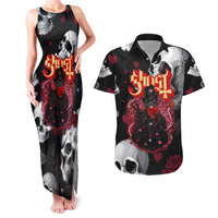 Ghost Valentine Couples Matching Tank Maxi Dress and Hawaiian Shirt with Rockets Skull Heart Pattern