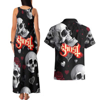 Ghost Valentine Couples Matching Tank Maxi Dress and Hawaiian Shirt with Rockets Skull Heart Pattern