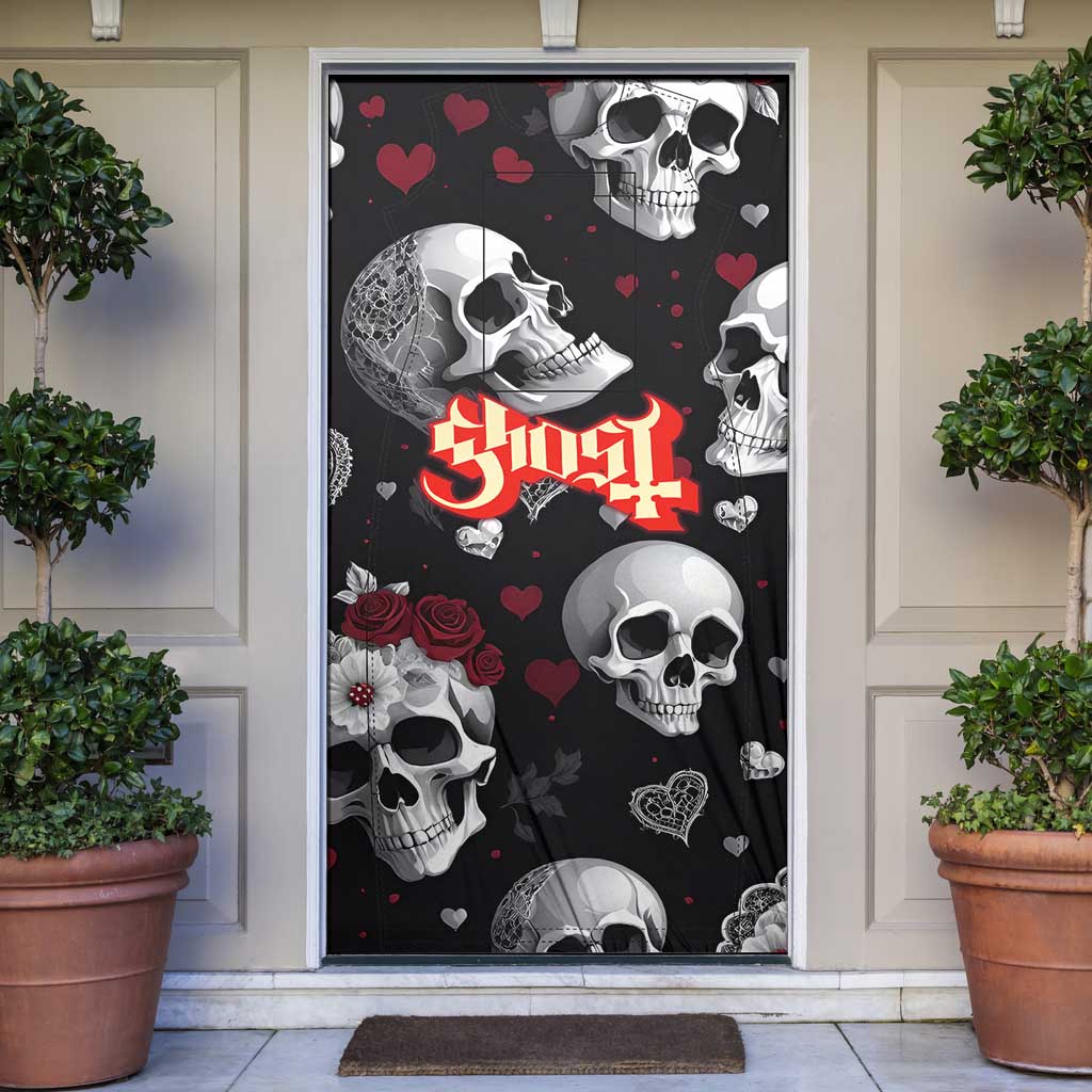Ghost Valentine Door Cover with Rockets Skull Heart Pattern