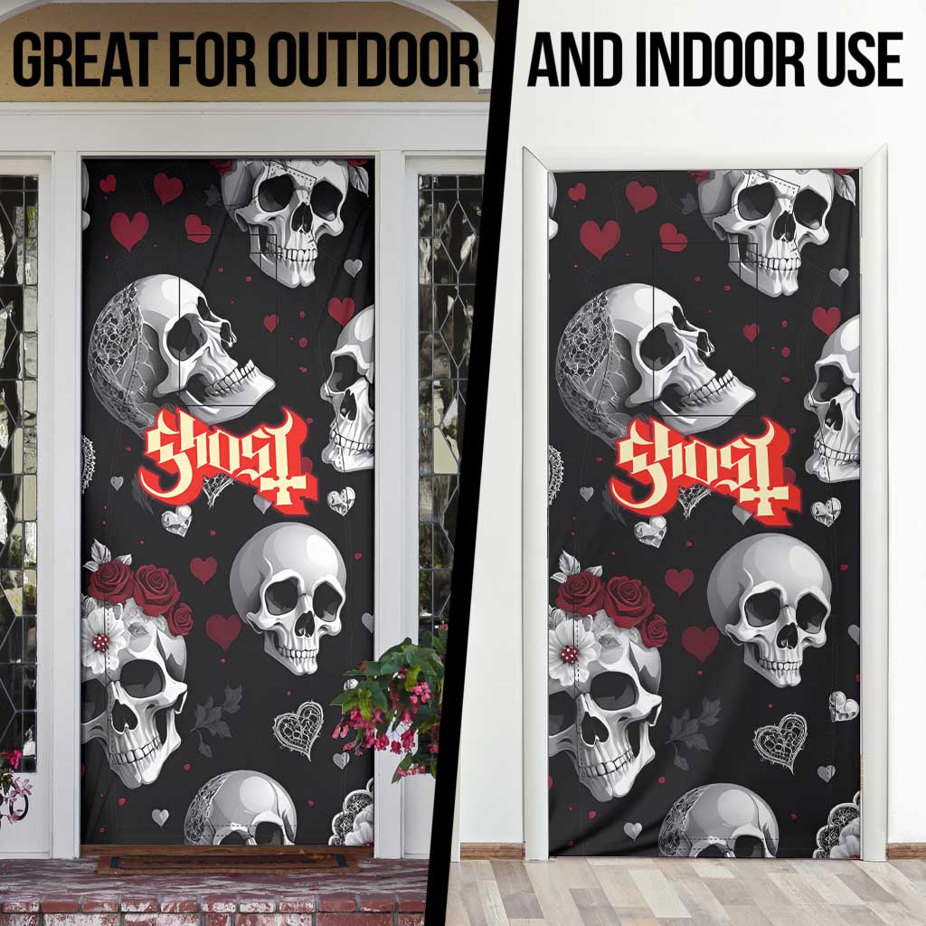 Ghost Valentine Door Cover with Rockets Skull Heart Pattern