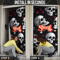 Ghost Valentine Door Cover with Rockets Skull Heart Pattern