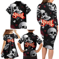 Ghost Valentine Family Matching Long Sleeve Bodycon Dress and Hawaiian Shirt with Rockets Skull Heart Pattern