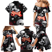 Ghost Valentine Family Matching Mermaid Dress and Hawaiian Shirt with Rockets Skull Heart Pattern