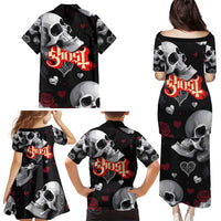 Ghost Valentine Family Matching Puletasi and Hawaiian Shirt with Rockets Skull Heart Pattern