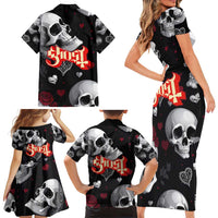 Ghost Valentine Family Matching Short Sleeve Bodycon Dress and Hawaiian Shirt with Rockets Skull Heart Pattern