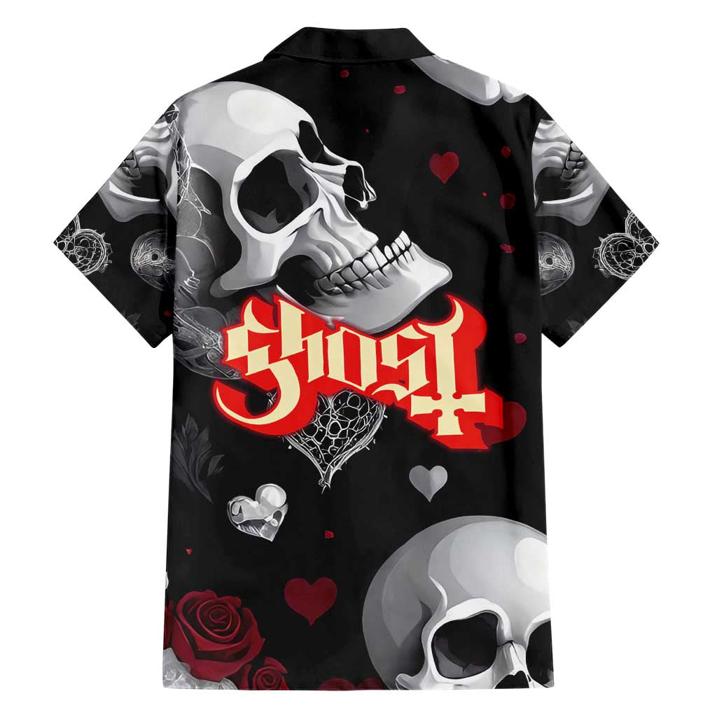 Ghost Valentine Family Matching Short Sleeve Bodycon Dress and Hawaiian Shirt with Rockets Skull Heart Pattern