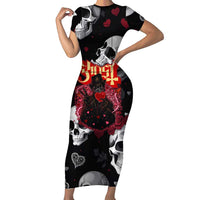 Ghost Valentine Family Matching Short Sleeve Bodycon Dress and Hawaiian Shirt with Rockets Skull Heart Pattern
