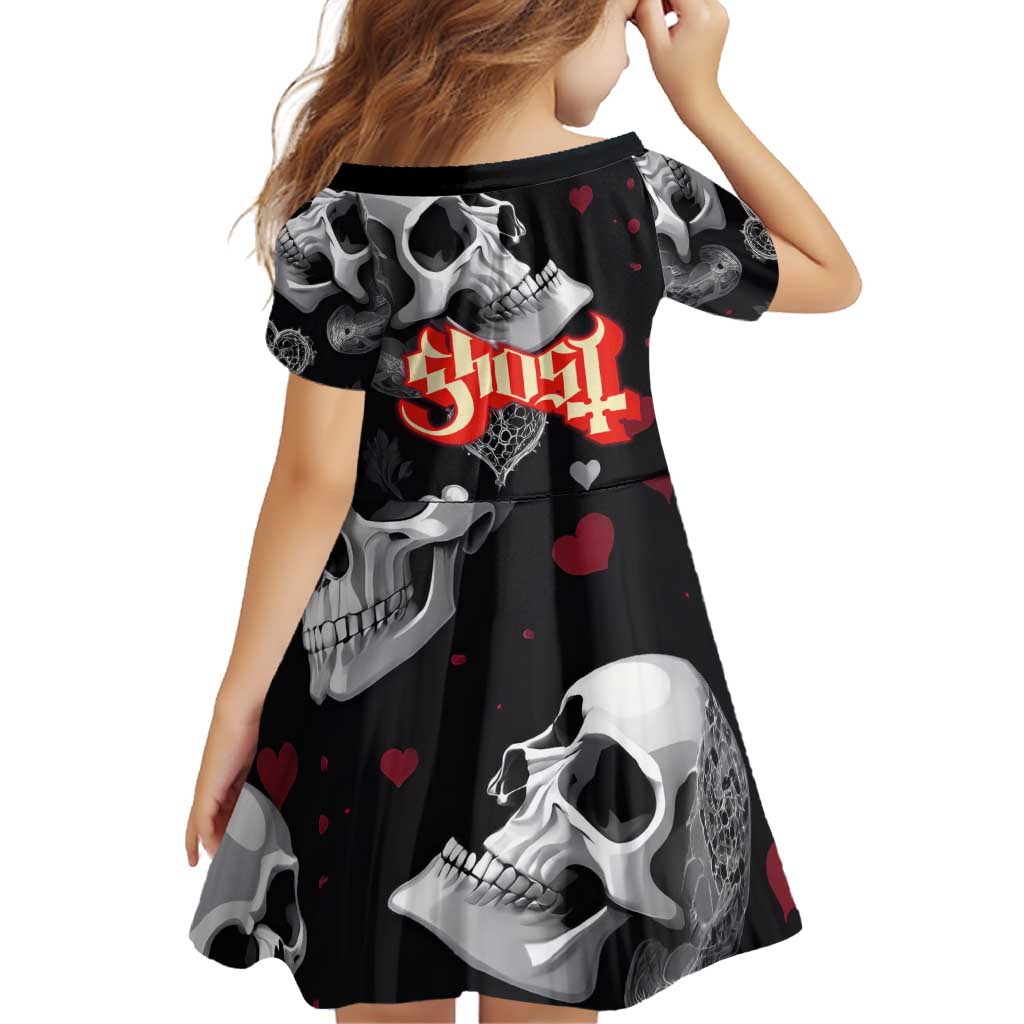 Ghost Valentine Family Matching Summer Maxi Dress and Hawaiian Shirt with Rockets Skull Heart Pattern