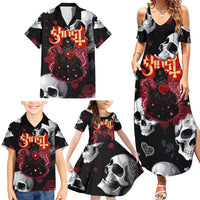 Ghost Valentine Family Matching Summer Maxi Dress and Hawaiian Shirt with Rockets Skull Heart Pattern