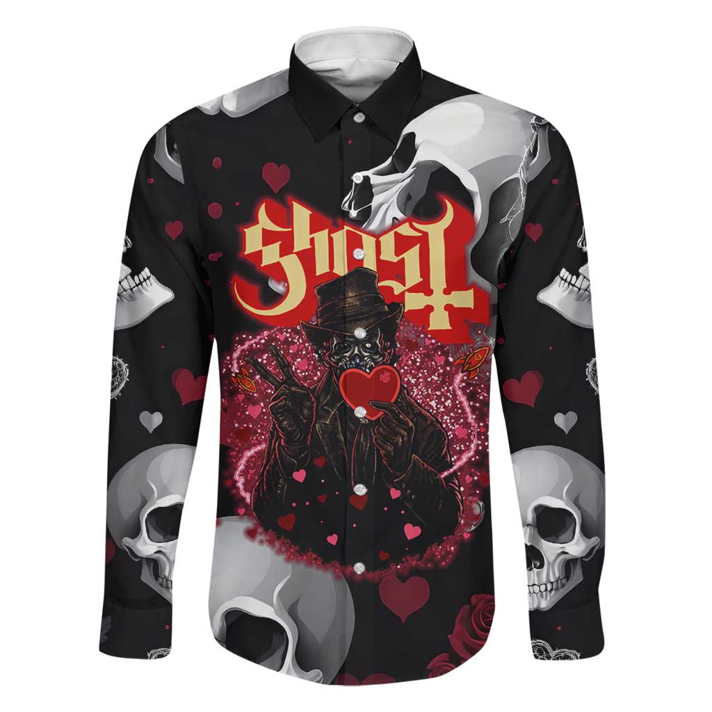 Ghost Valentine Family Matching Summer Maxi Dress and Hawaiian Shirt with Rockets Skull Heart Pattern