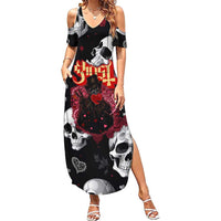 Ghost Valentine Family Matching Summer Maxi Dress and Hawaiian Shirt with Rockets Skull Heart Pattern