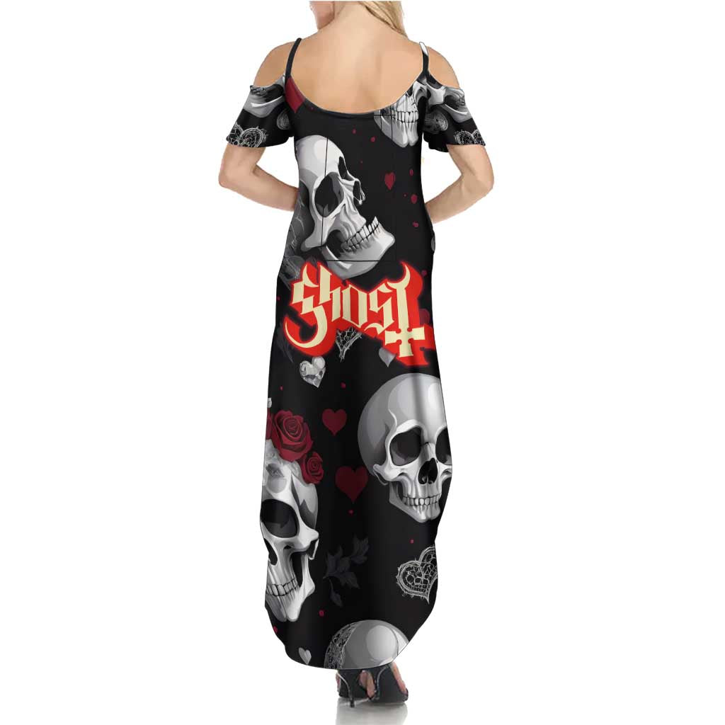 Ghost Valentine Family Matching Summer Maxi Dress and Hawaiian Shirt with Rockets Skull Heart Pattern