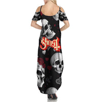 Ghost Valentine Family Matching Summer Maxi Dress and Hawaiian Shirt with Rockets Skull Heart Pattern