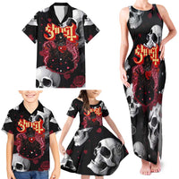 Ghost Valentine Family Matching Tank Maxi Dress and Hawaiian Shirt with Rockets Skull Heart Pattern