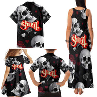 Ghost Valentine Family Matching Tank Maxi Dress and Hawaiian Shirt with Rockets Skull Heart Pattern