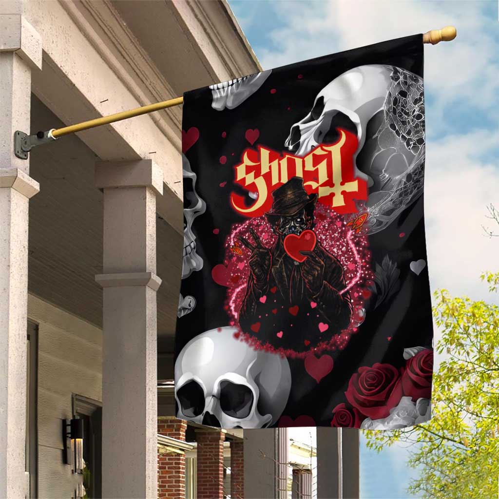 Ghost Valentine Garden Flag with Rockets Skull Heart Pattern