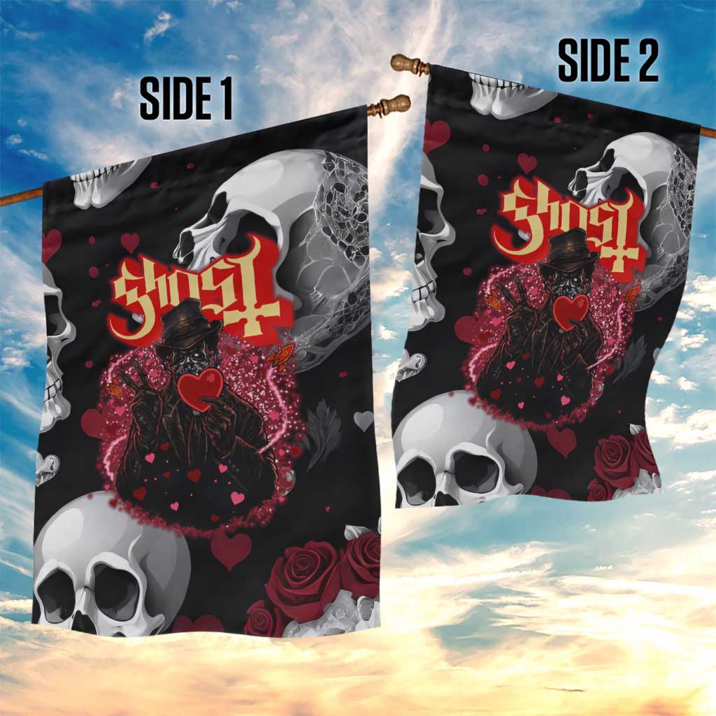 Ghost Valentine Garden Flag with Rockets Skull Heart Pattern