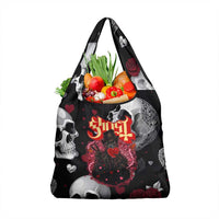 Ghost Valentine Grocery Bag with Rockets Skull Heart Pattern
