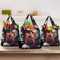 Ghost Valentine Grocery Bag with Rockets Skull Heart Pattern