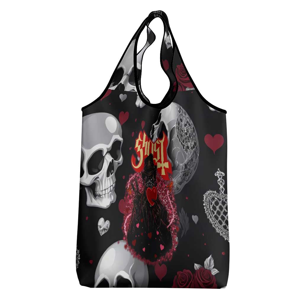 Ghost Valentine Grocery Bag with Rockets Skull Heart Pattern