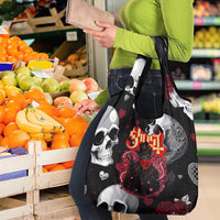 Ghost Valentine Grocery Bag with Rockets Skull Heart Pattern