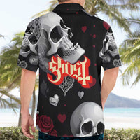 Ghost Valentine Hawaiian Shirt with Rockets Skull Heart Pattern