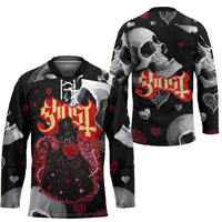 Ghost Valentine Hockey Jersey with Rockets Skull Heart Pattern