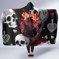 Ghost Valentine Hooded Blanket with Rockets Skull Heart Pattern