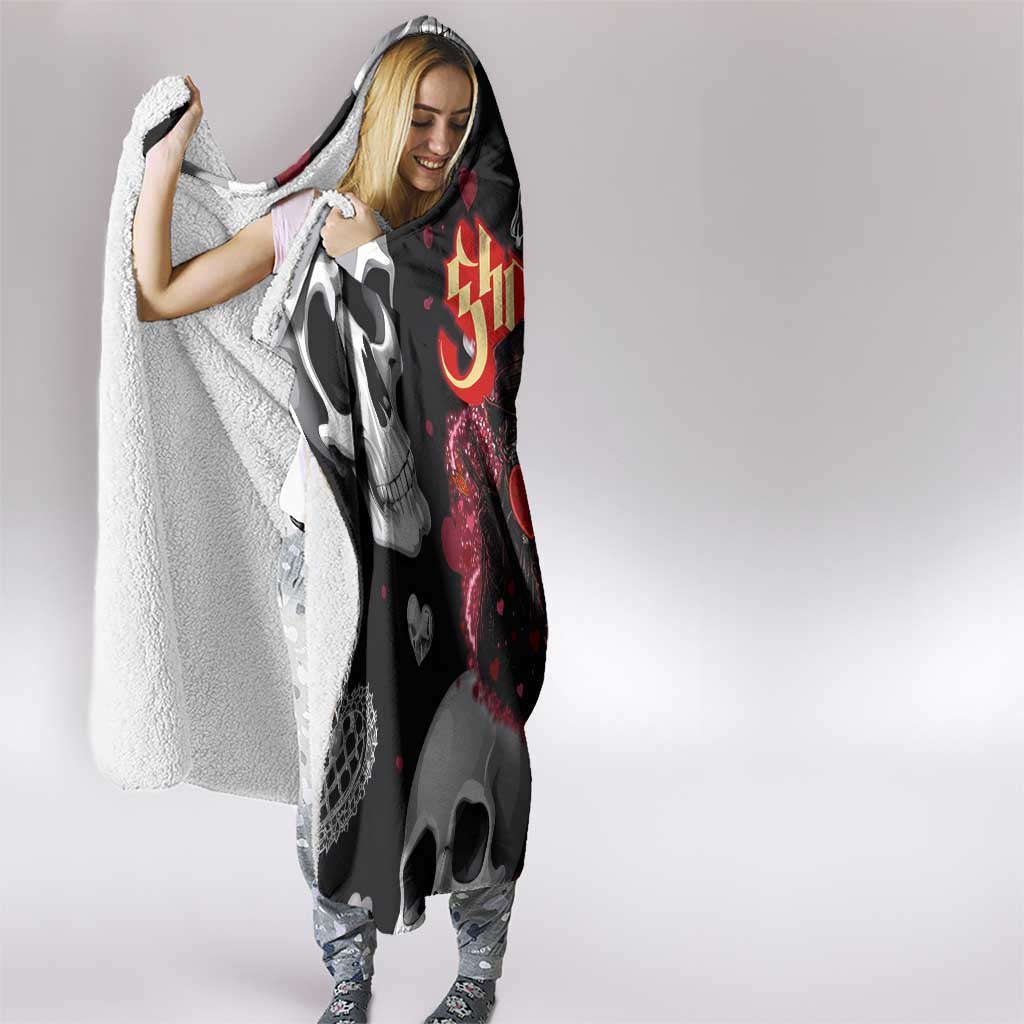 Ghost Valentine Hooded Blanket with Rockets Skull Heart Pattern