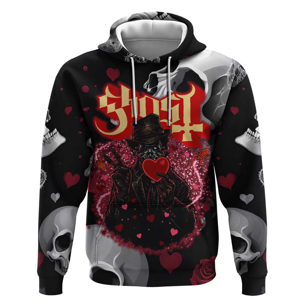 Ghost Valentine Hoodie with Rockets Skull Heart Pattern
